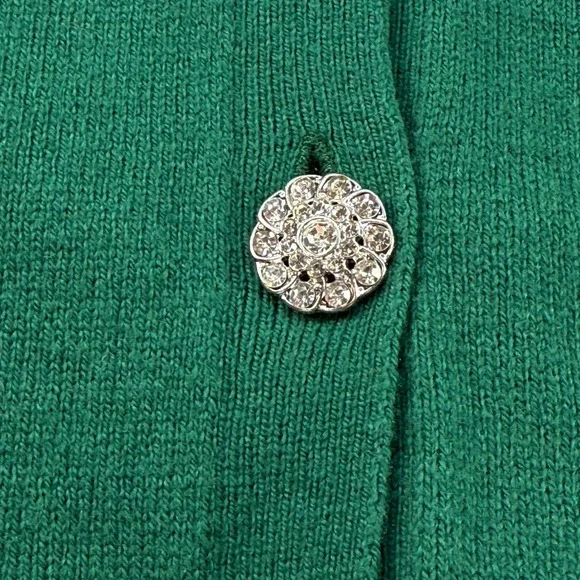 J Jill Boxwood Bejeweled Button Cardigan Sweater Green Cotton Blend Medium NEW - Picture 10 of 11